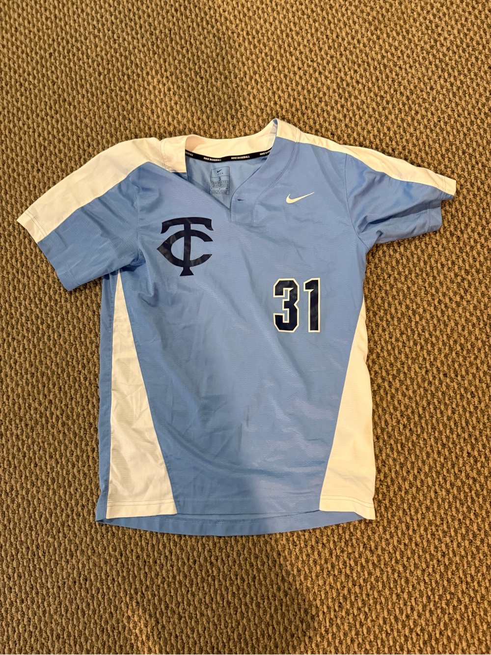 Nike Light Blue & White Men’s Baseball Jersey with Number 31